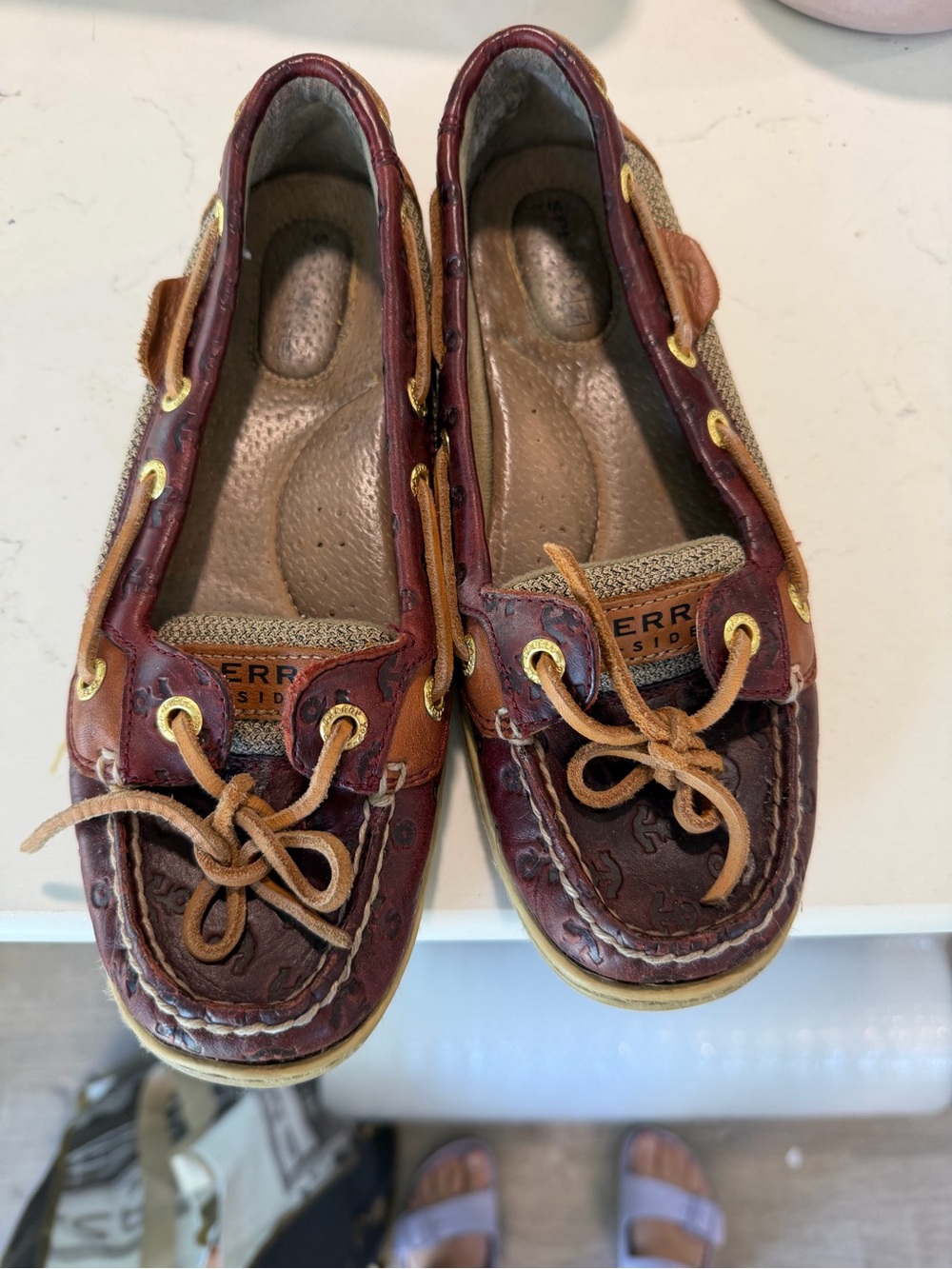 SPERRY TOPSIDER ANGELFISH Burgundy and Tan Leather Boat Shoes